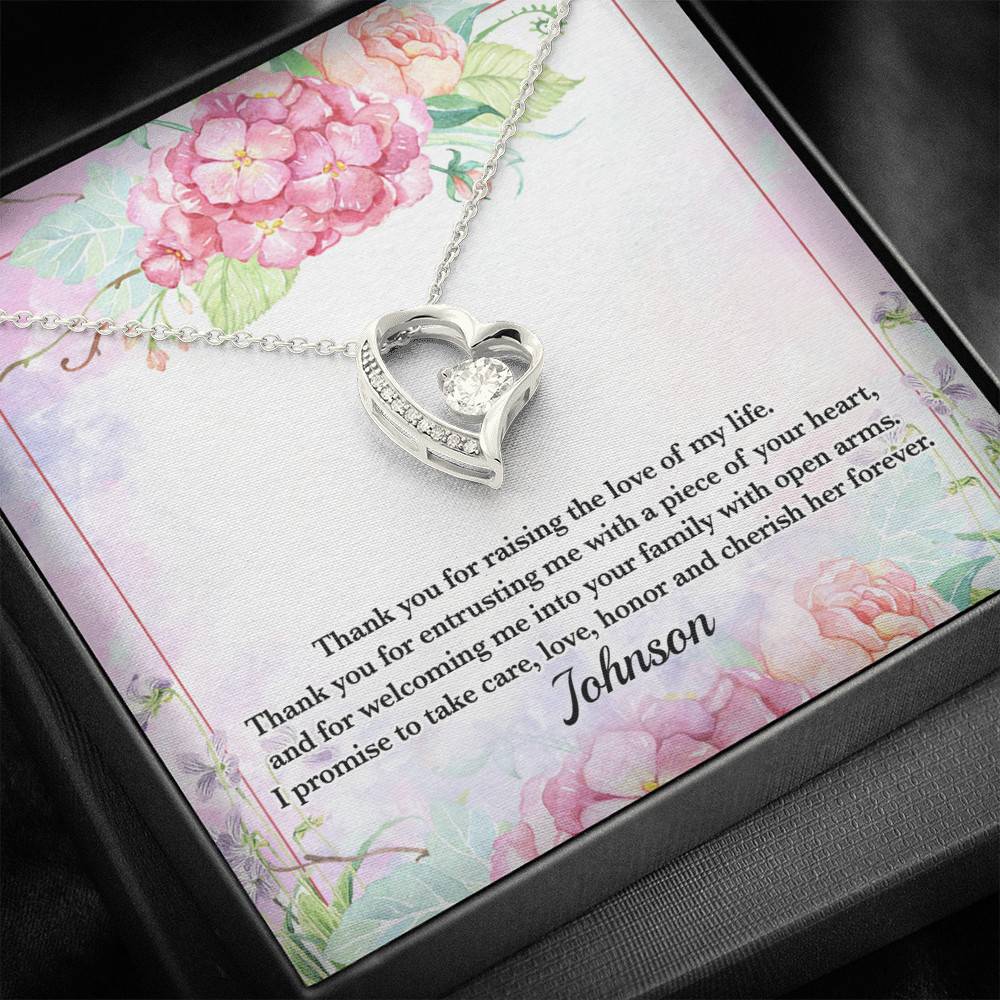 Personalized Thank You for Raising the Love of My Life Mother-In-Law Forever Love Pendant Necklace