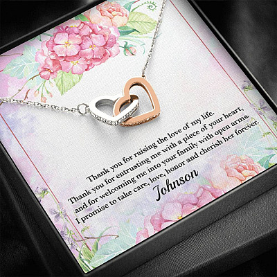 Personalized Thank You for Raising the Love of My Life Mother-In-Law Interlocking Hearts Pendant Necklace