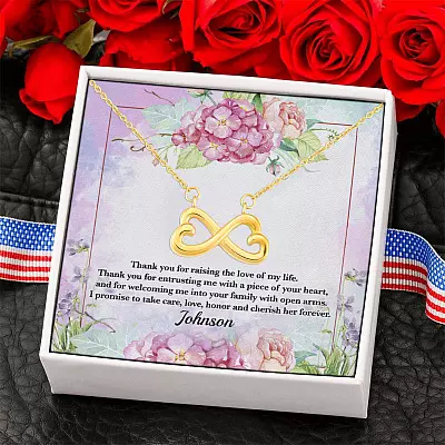 Personalized Thank You for Raising the Love of My Life Mother-In-Law Infinity Heart Pendant Necklace