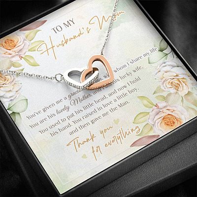 To My Husband's Mom You've Given Me A Gracious Man From Daughter In Law Interlocking Hearts Pendant Necklace
