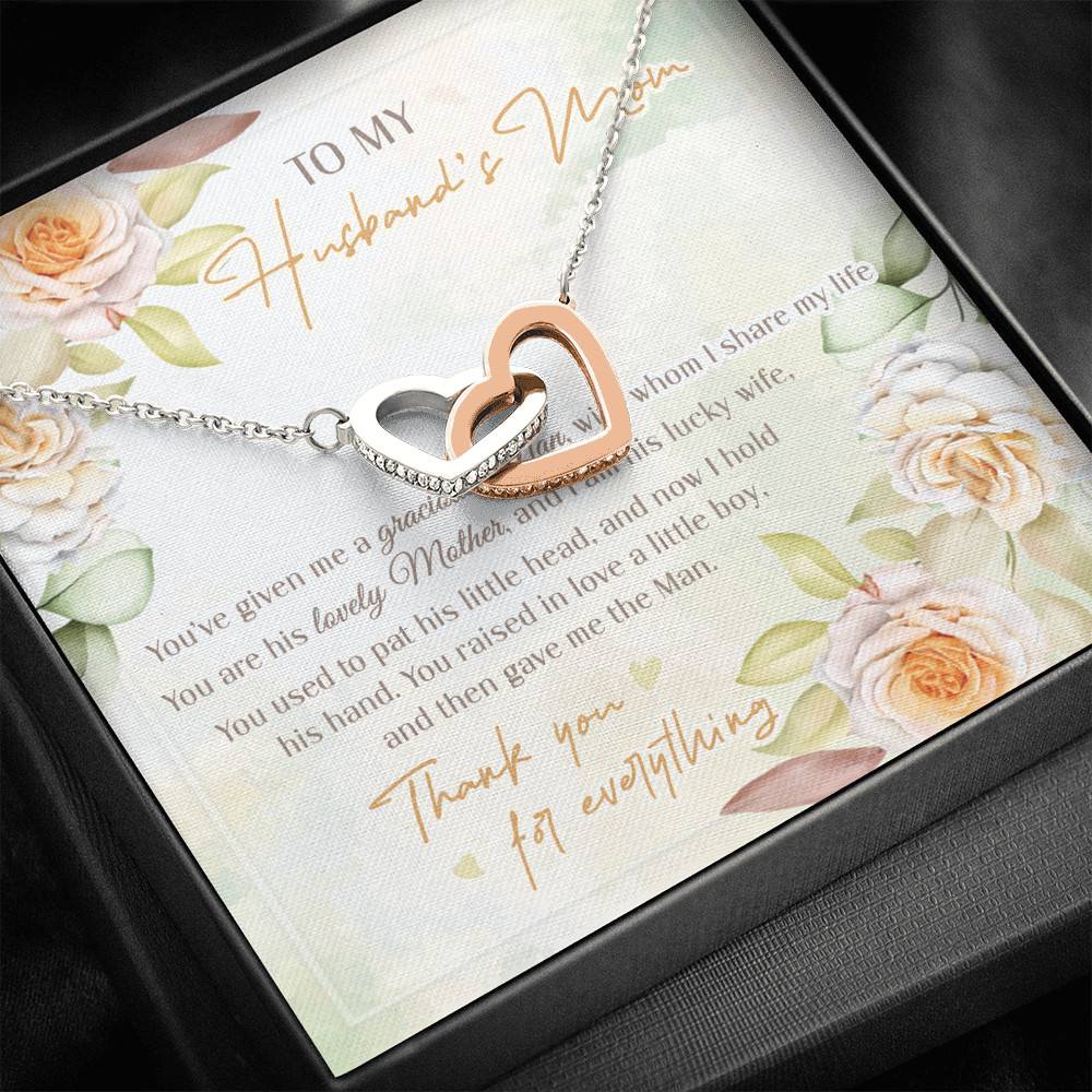 To My Husband's Mom You've Given Me A Gracious Man From Daughter In Law Interlocking Hearts Pendant Necklace