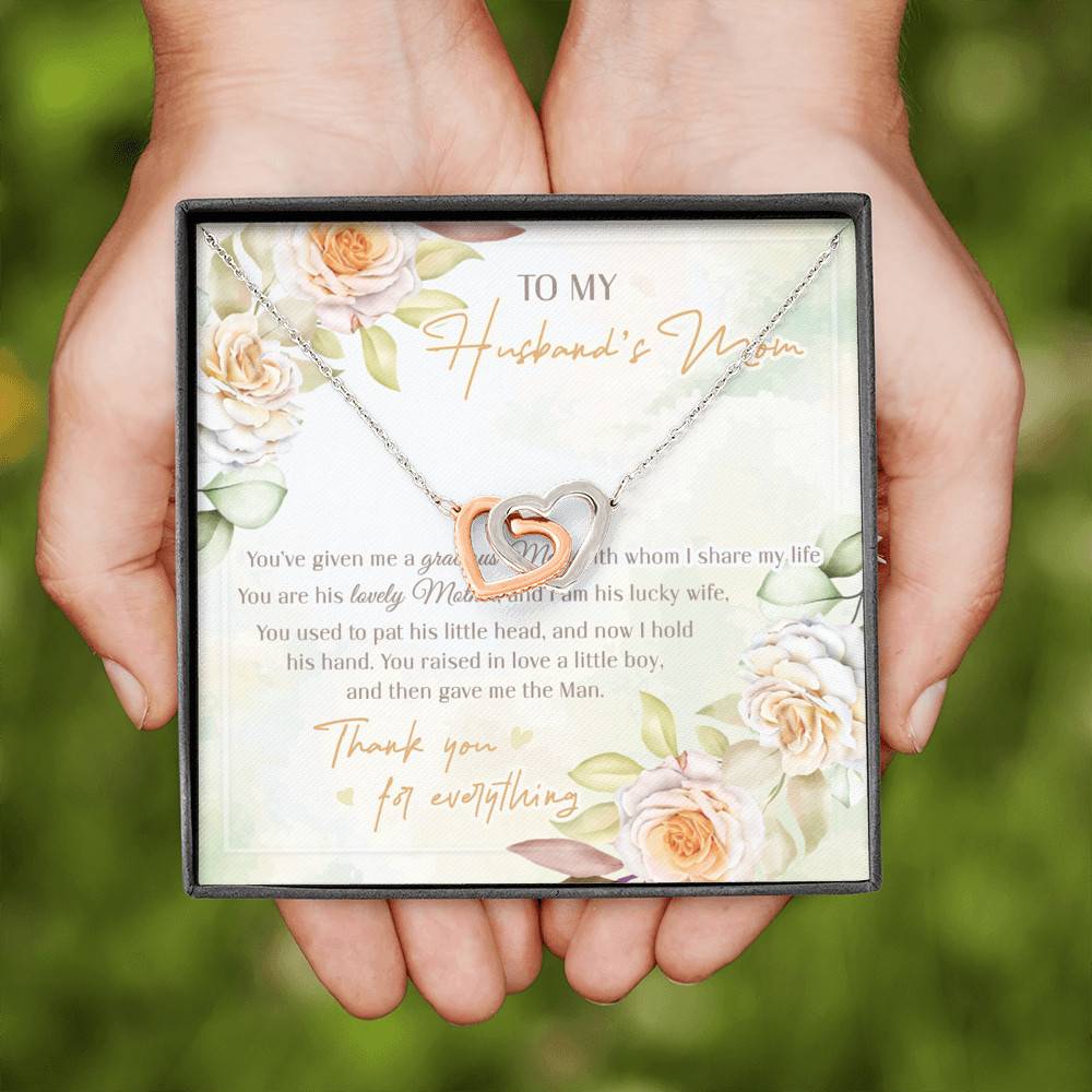 To My Husband's Mom You've Given Me A Gracious Man From Daughter In Law Interlocking Hearts Pendant Necklace
