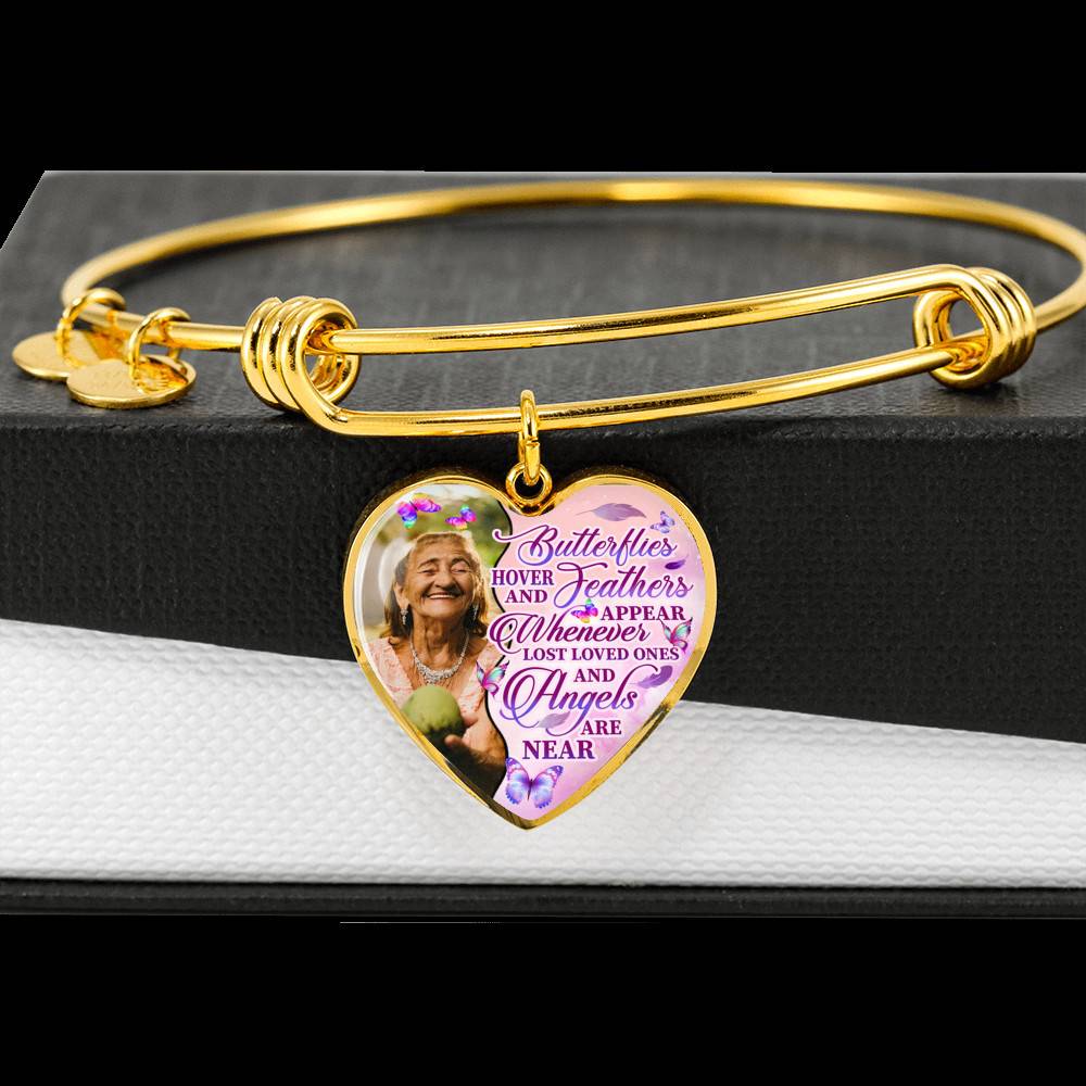 Personalized Photo Butterfly Hover And Feathers Appear Whenever Lost Loved Ones Heart Pendant Necklace