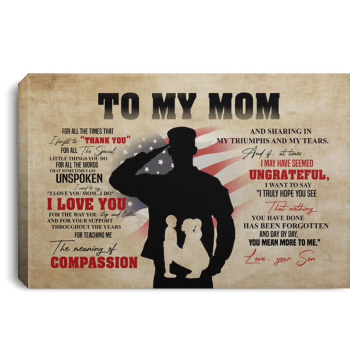 Military US Soldier To My Mom, White, 0.75'' Framed Canvas