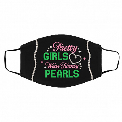 Pink and Green Mask, White, Cloth Face Cover – Medium/Large