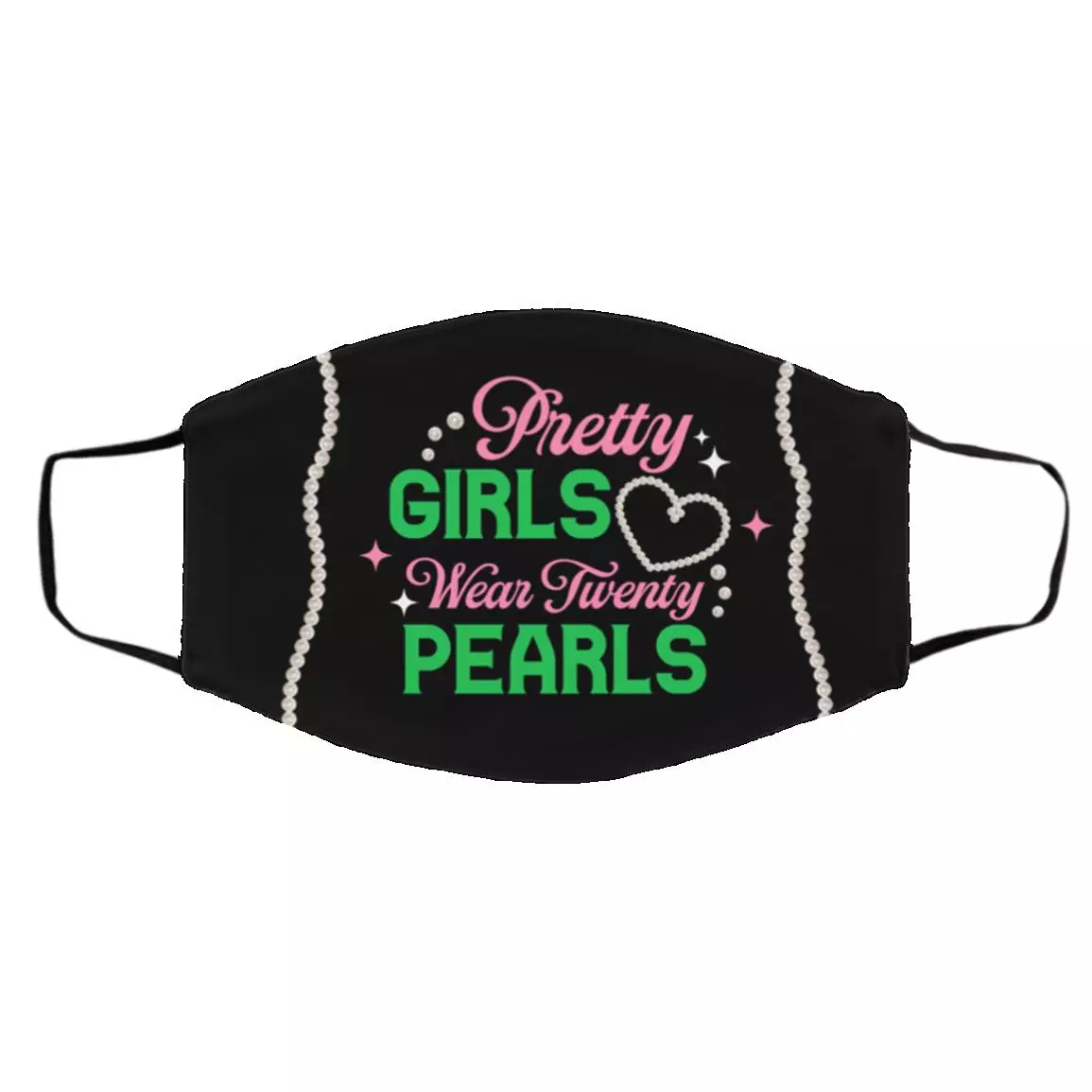 Pink and Green Mask, White, Cloth Face Cover – Medium/Large