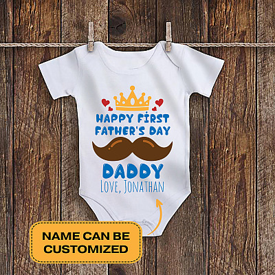 Alternative view of Personalized Happy First Fathers Day Baby Onesie - Toddler Infant Bodysuit