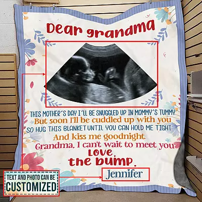 Custom Photo Dear Grandma This Mother's Day I'll Be Snuggled Up In Mommy's Tummy Fleece Blanket - Sherpa Blanket