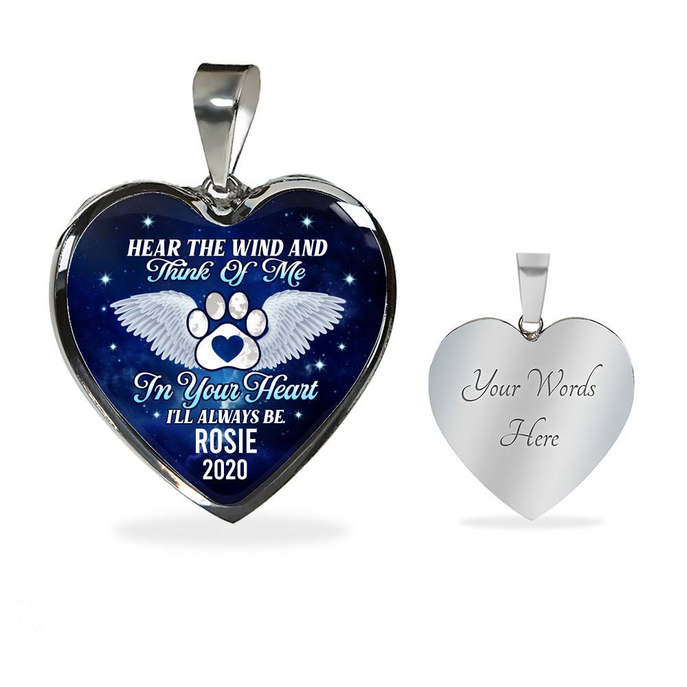 Personalized Hear the Wind and Think of Me Pet Dog Cat Heart Pendant Necklace