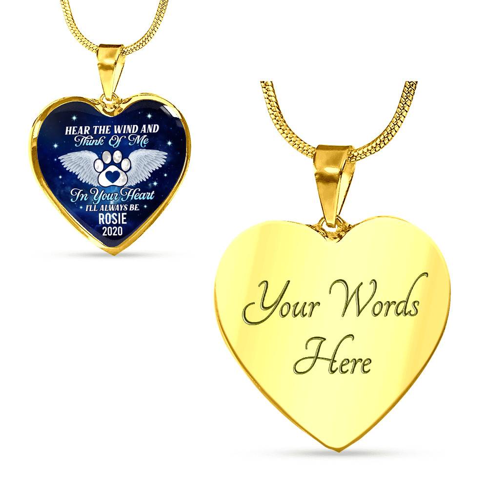 Personalized Hear the Wind and Think of Me Pet Dog Cat Heart Pendant Necklace