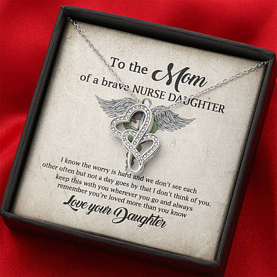 To the Mom of A Brave Nurse Daughter I Know the Worry Is Hard and We Don't See Each Other Double Hearts Necklace