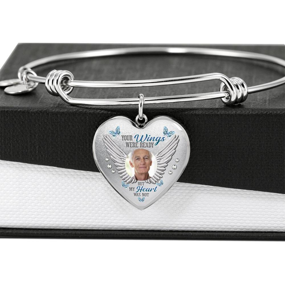 Personalized Photo Your Wings Were Ready But My Heart Was Not Heart Pendant Necklace - Bangle