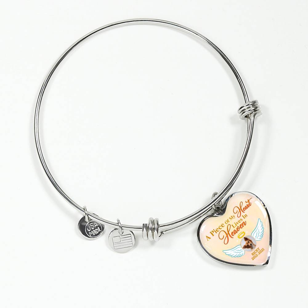 Personalized Photo A Piece Of My Heart Lives In Heaven In Memory Of Puppy Dog Dad Mom Heart Pendant Necklace