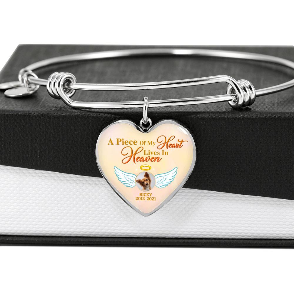 Personalized Photo A Piece Of My Heart Lives In Heaven In Memory Of Puppy Dog Dad Mom Heart Pendant Necklace