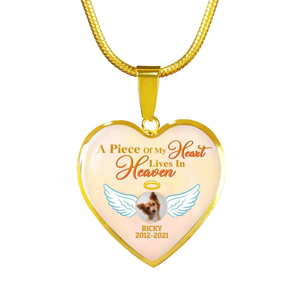Personalized Photo A Piece Of My Heart Lives In Heaven In Memory Of Puppy Dog Dad Mom Heart Pendant Necklace