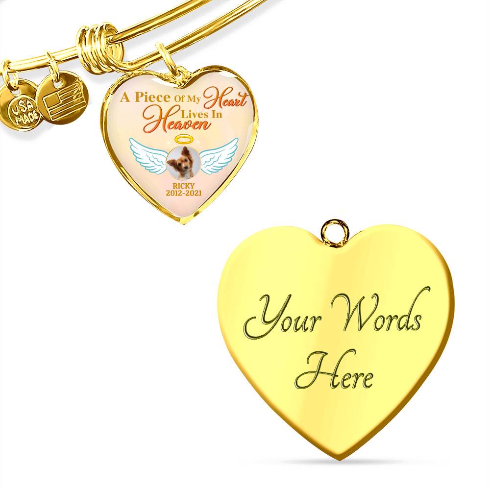 Personalized Photo A Piece Of My Heart Lives In Heaven In Memory Of Puppy Dog Dad Mom Heart Pendant Necklace