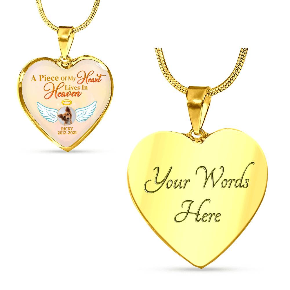 Personalized Photo A Piece Of My Heart Lives In Heaven In Memory Of Puppy Dog Dad Mom Heart Pendant Necklace