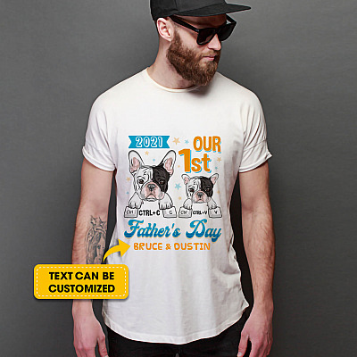 Alternative view of Personalized Bulldog Our First Father's Day Dad And Son T-shirt - 1st Father's Day Shirt With Name