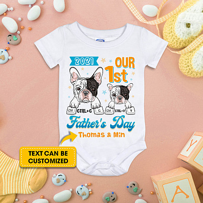 Alternative view of Personalized Bulldog Our First Father's Day Dad And Son Baby Onesie - 1st Father's Day Infant Bodysuit