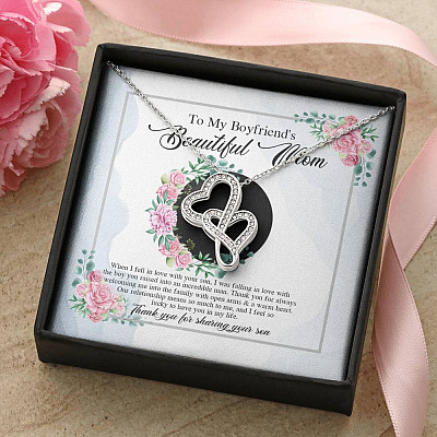 To My Boyfriend's Beautiful Mom Thank You For Sharing Your Son Double Hearts Necklace