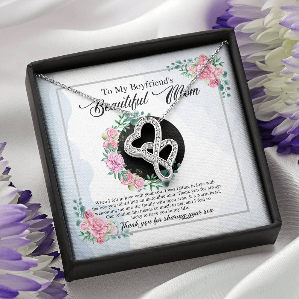 To My Boyfriend's Beautiful Mom Thank You For Sharing Your Son Double Hearts Necklace