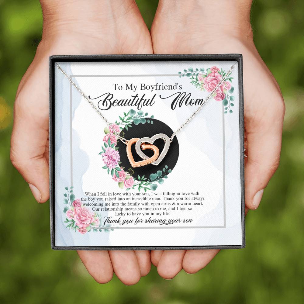 To My Boyfriend's Beautiful Mom Thank You For Sharing Your Son Joined Interlocking Hearts Necklace