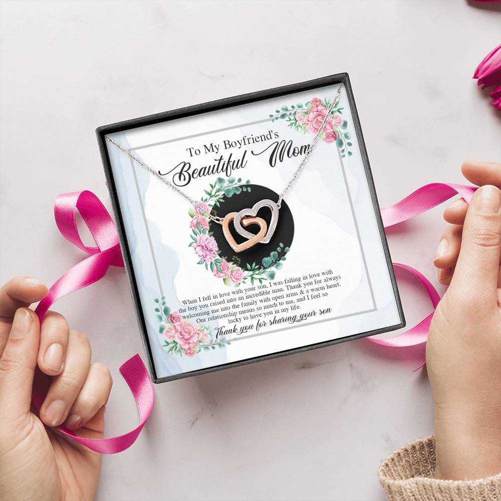 To My Boyfriend's Beautiful Mom Thank You For Sharing Your Son Joined Interlocking Hearts Necklace