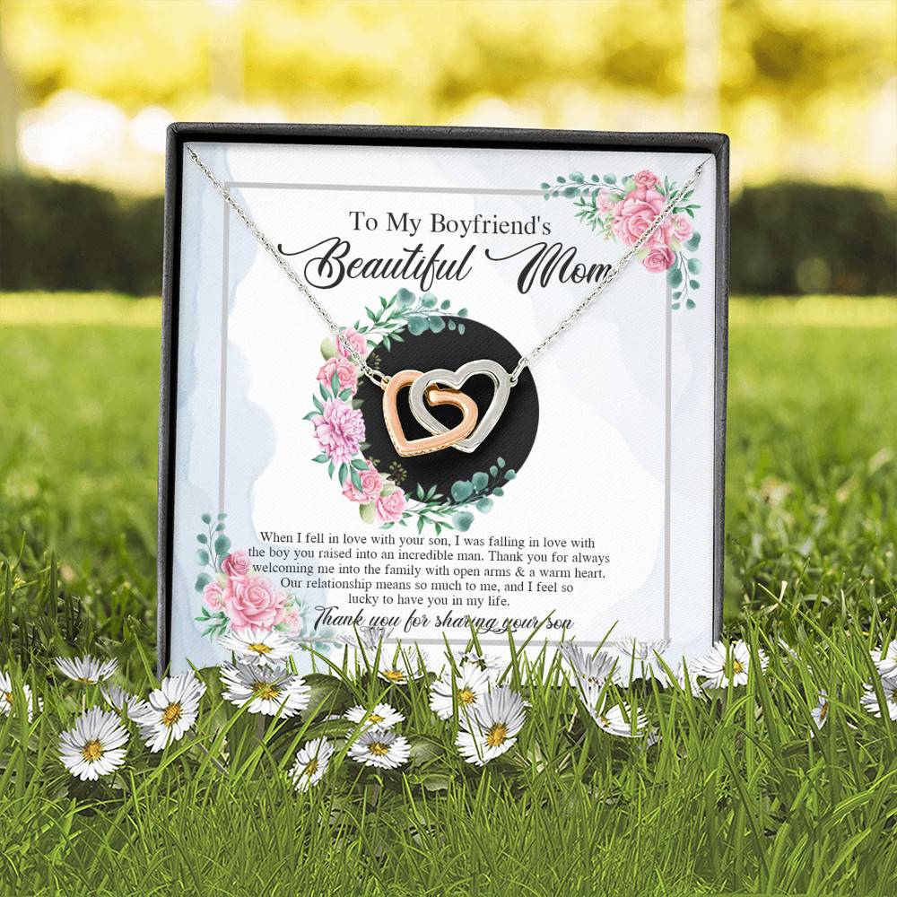 To My Boyfriend's Beautiful Mom Thank You For Sharing Your Son Joined Interlocking Hearts Necklace