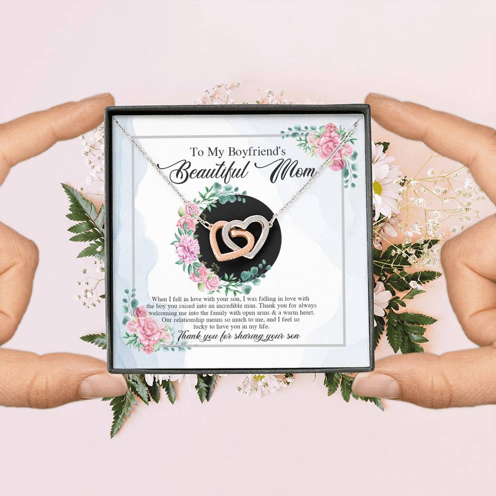 To My Boyfriend's Beautiful Mom Thank You For Sharing Your Son Joined Interlocking Hearts Necklace