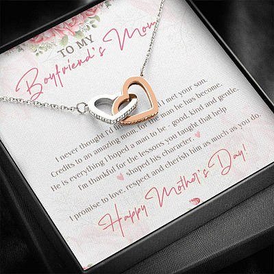 To My Boyfriend's Mom I Never Thought I'd Find The One Till I Met Your Son Interlocking Hearts Pendant Necklace
