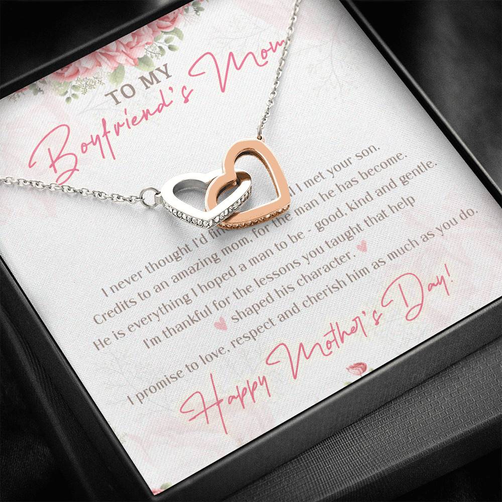 To My Boyfriend's Mom I Never Thought I'd Find The One Till I Met Your Son Interlocking Hearts Pendant Necklace
