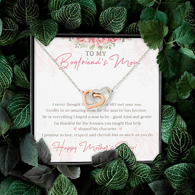 To My Boyfriend's Mom I Never Thought I'd Find The One Till I Met Your Son Interlocking Hearts Pendant Necklace