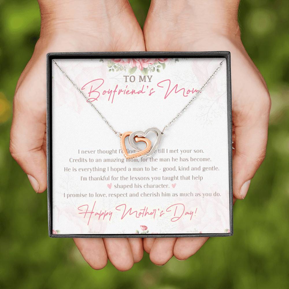 To My Boyfriend's Mom I Never Thought I'd Find The One Till I Met Your Son Interlocking Hearts Pendant Necklace
