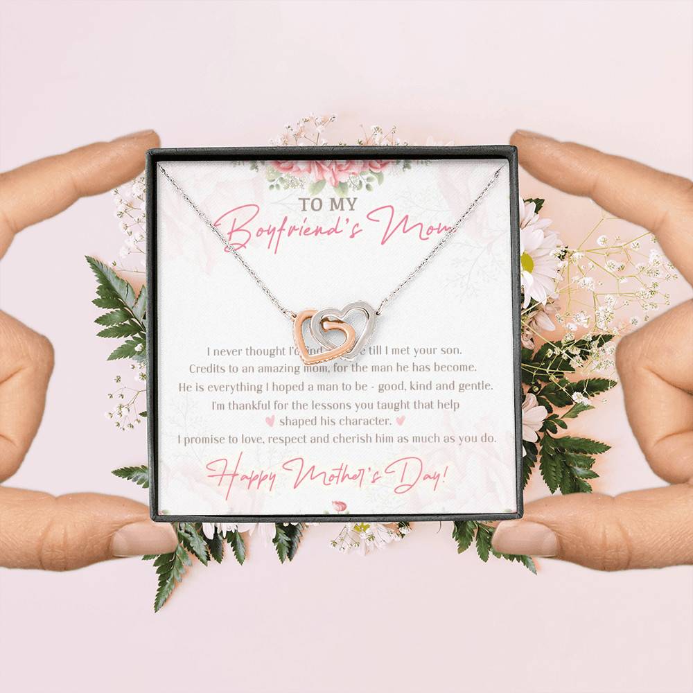 To My Boyfriend's Mom I Never Thought I'd Find The One Till I Met Your Son Interlocking Hearts Pendant Necklace