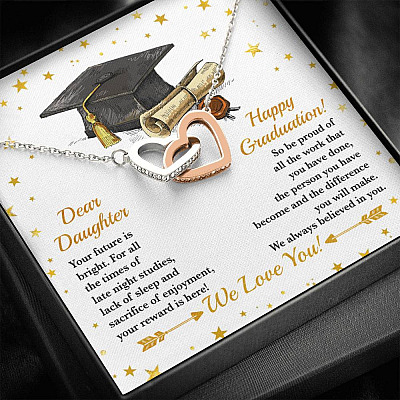 Dear Daughter Your Future Is Bright Happy Graduation We Always Believed In You Interlocking Hearts Pendant Necklace