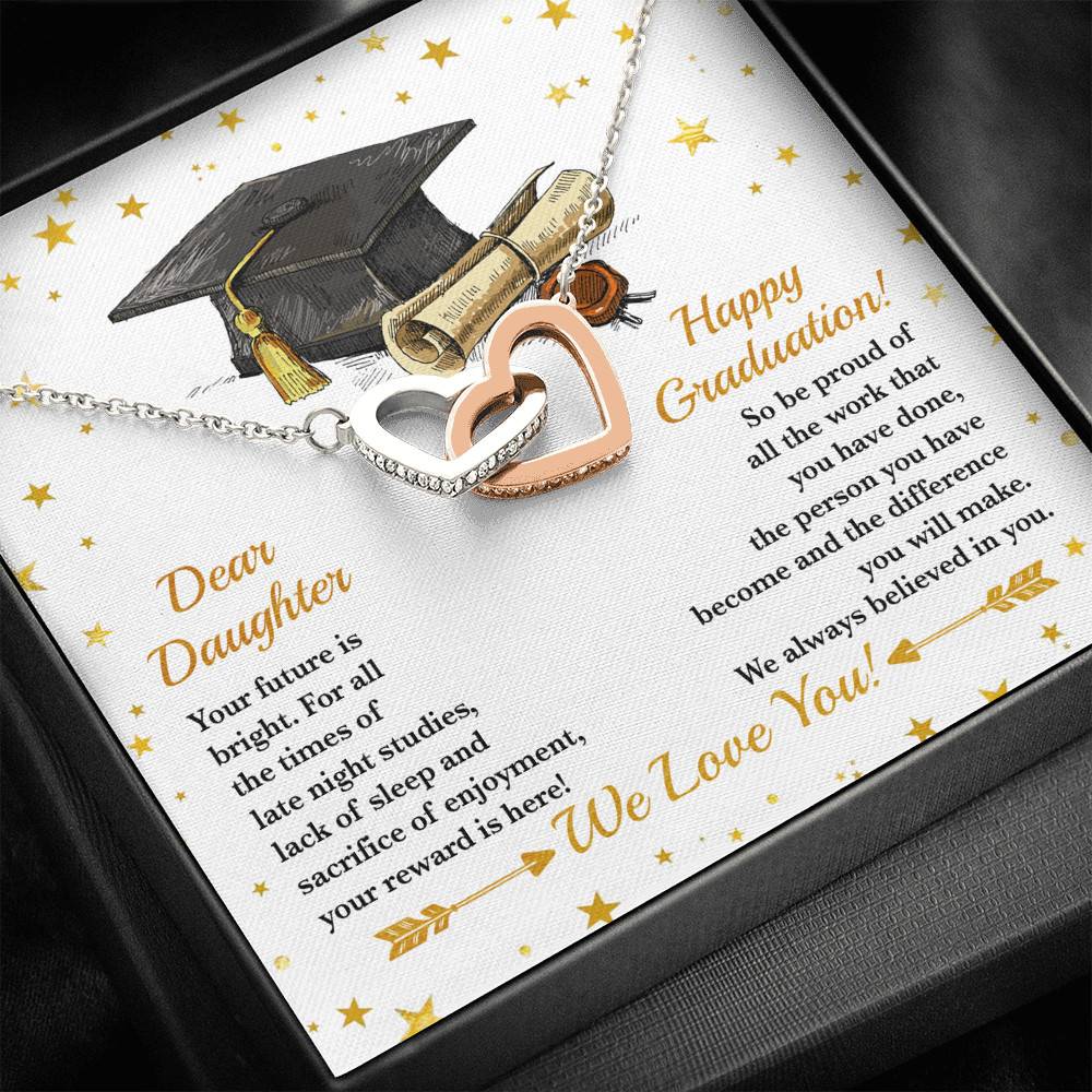 Dear Daughter Your Future Is Bright Happy Graduation We Always Believed In You Interlocking Hearts Pendant Necklace