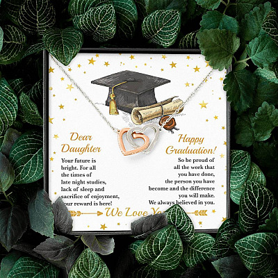 Dear Daughter Your Future Is Bright Happy Graduation We Always Believed In You Interlocking Hearts Pendant Necklace