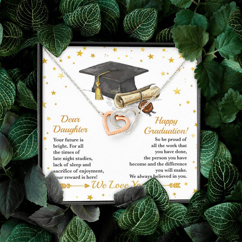 Dear Daughter Your Future Is Bright Happy Graduation We Always Believed In You Interlocking Hearts Pendant Necklace