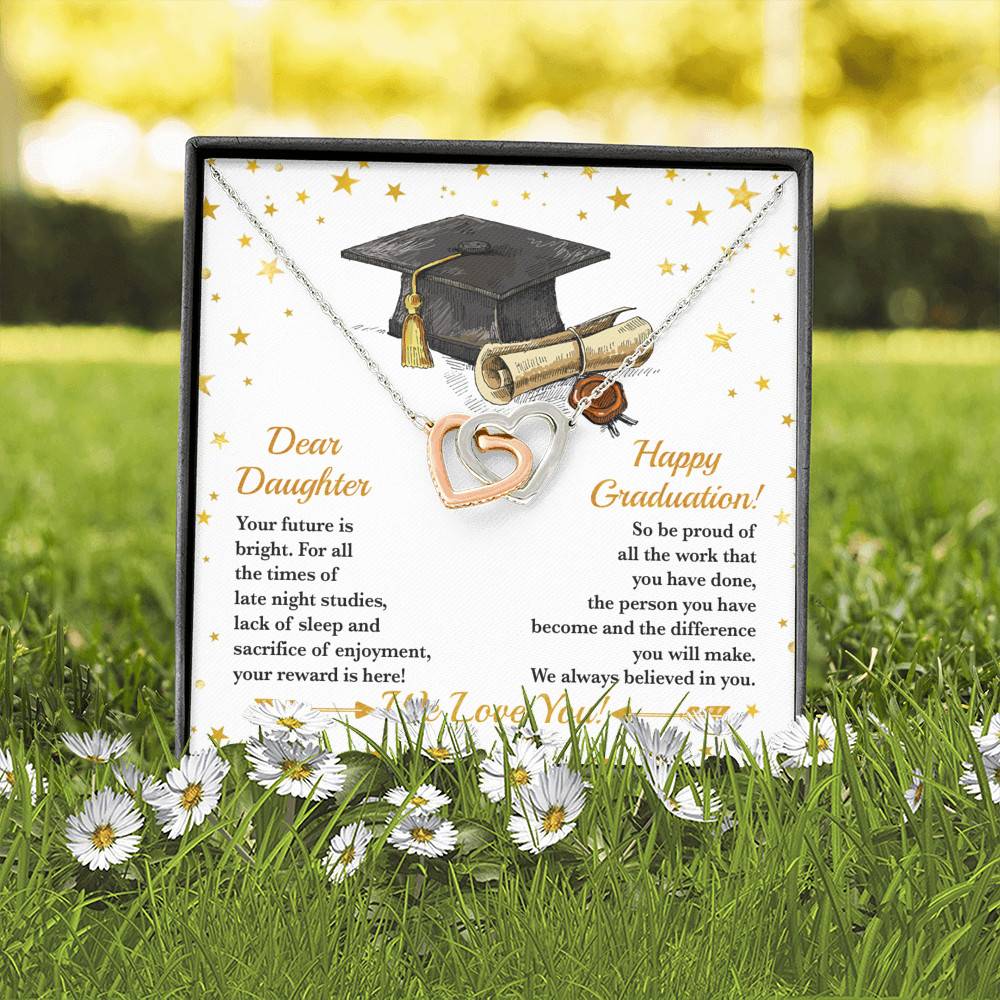 Dear Daughter Your Future Is Bright Happy Graduation We Always Believed In You Interlocking Hearts Pendant Necklace