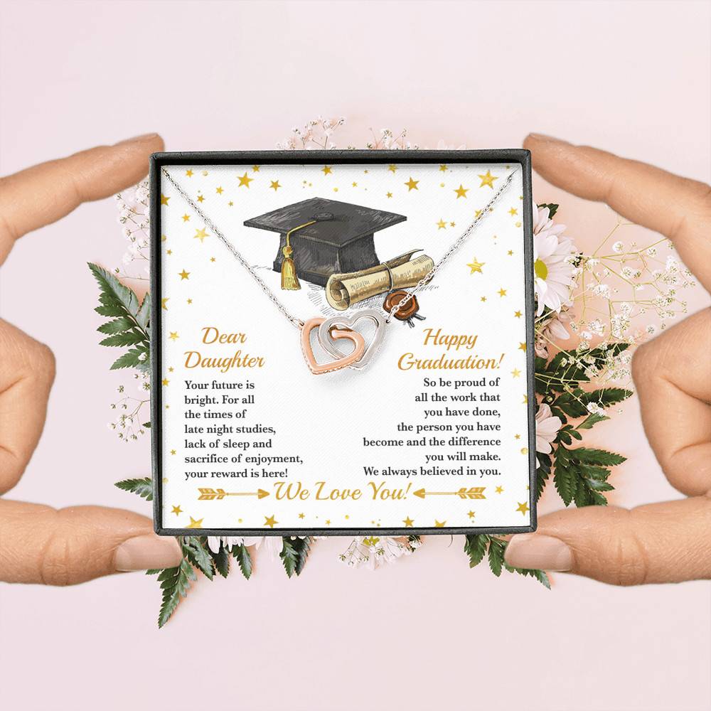 Dear Daughter Your Future Is Bright Happy Graduation We Always Believed In You Interlocking Hearts Pendant Necklace