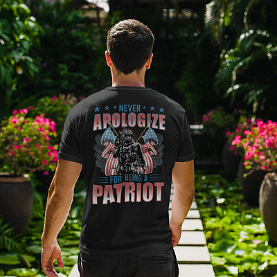 Alternative view of Never Apologize For Being A Patriot Shirt Print On Back - Veteran Shirt - US Soldier Shirt