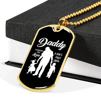Daddy Son's First Hero and Daughter's First Love Father's Day Dog Tag Pendant Necklace
