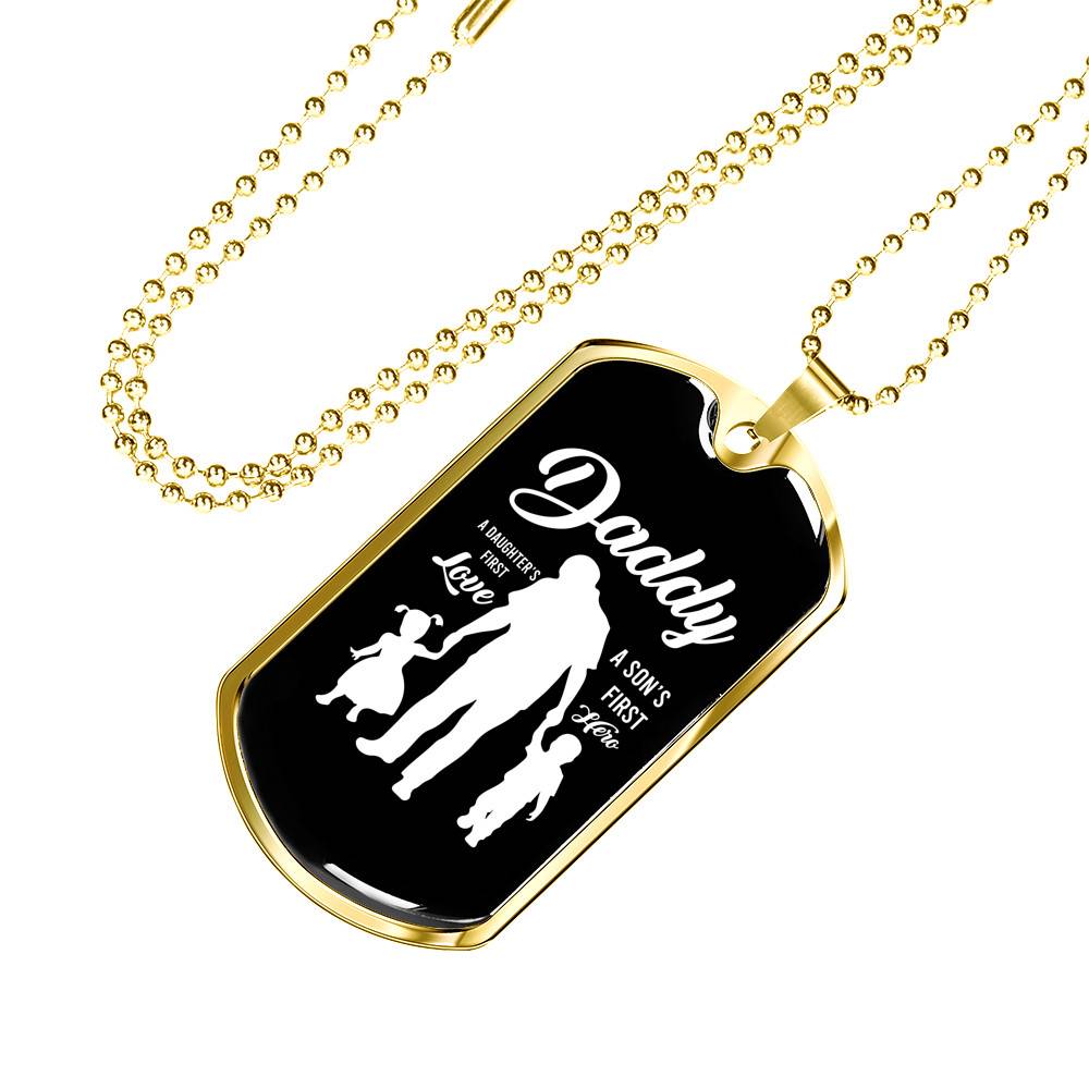 Daddy Son's First Hero and Daughter's First Love Father's Day Dog Tag Pendant Necklace