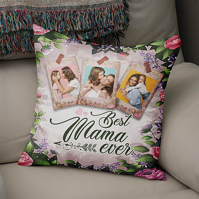 Personalized Photo Best Mama Ever Custom Photo Mothers Day Gift Throw Pillow - Decorative Pillow