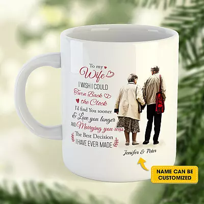 Personalized Anniversary Gift for Wife Coffee Mug - I Wish I Could Turn Back the Clock Travel Bottle