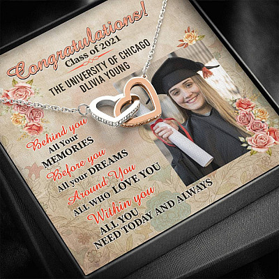 Personalized Photo Graduation Congratulation Wishes All You Need Today & Always Interlocking Hearts Necklace