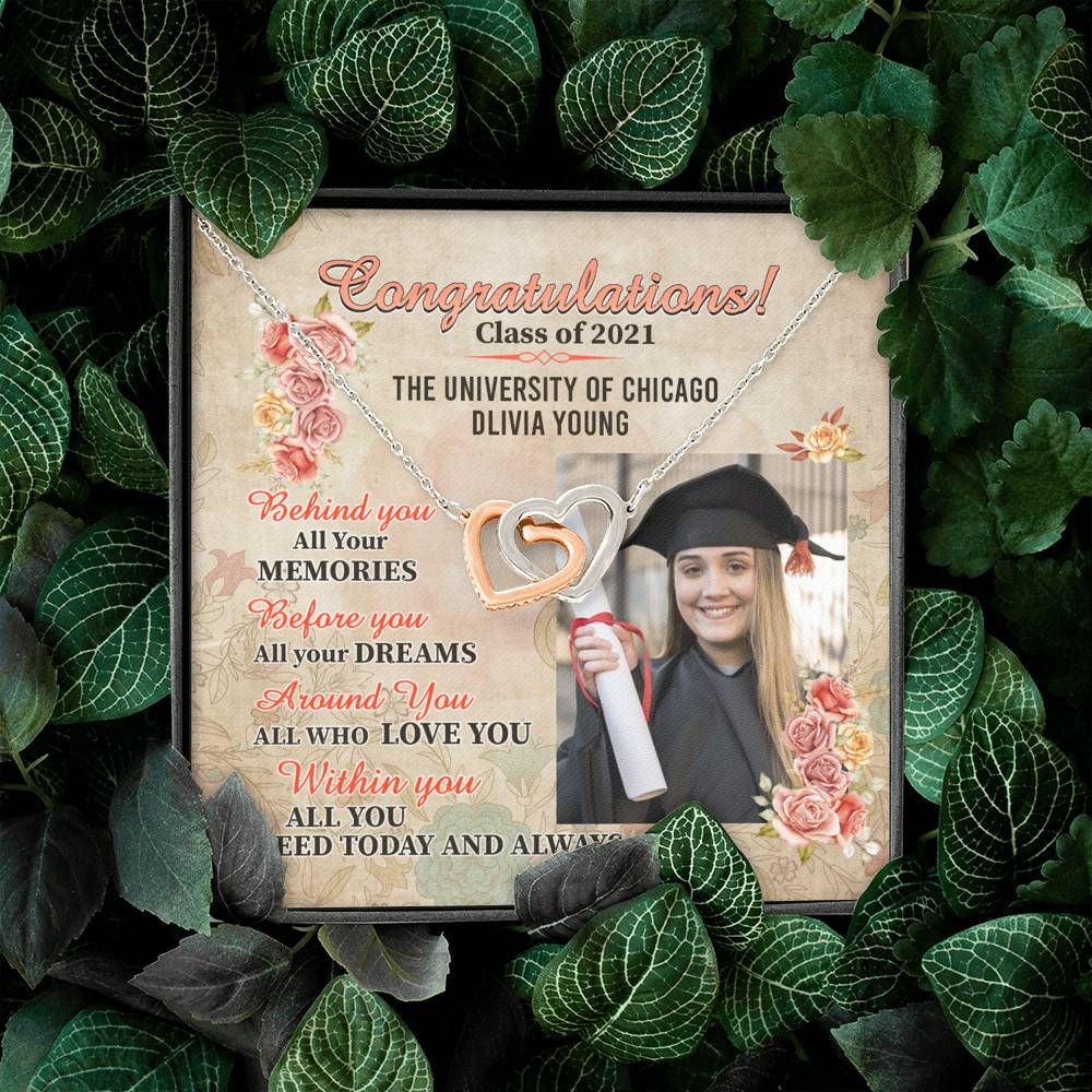 Personalized Photo Graduation Congratulation Wishes All You Need Today & Always Interlocking Hearts Necklace
