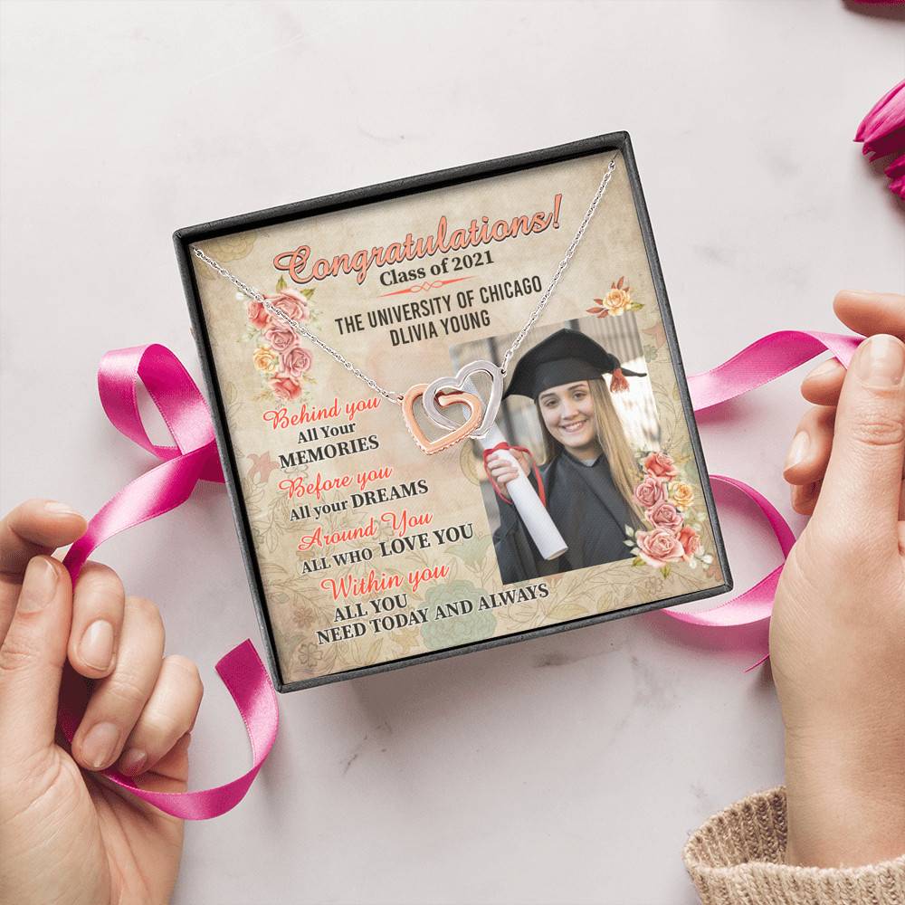 Personalized Photo Graduation Congratulation Wishes All You Need Today & Always Interlocking Hearts Necklace