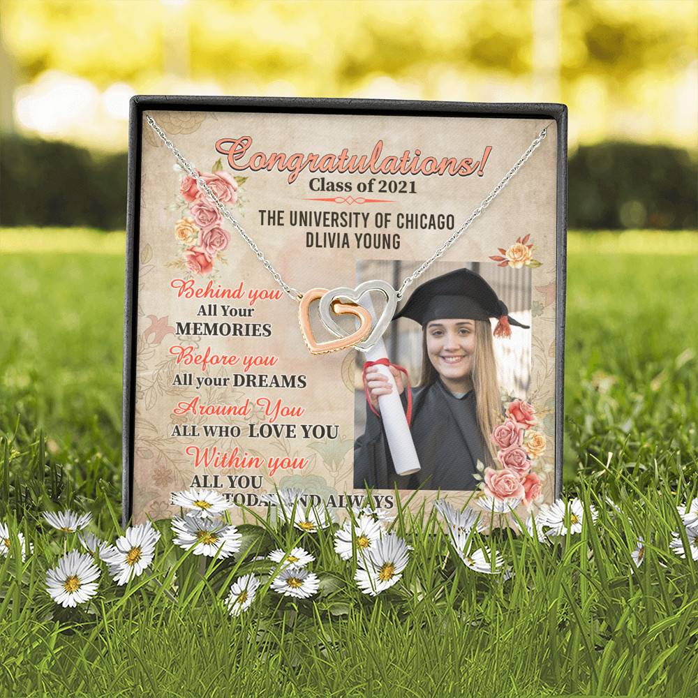 Personalized Photo Graduation Congratulation Wishes All You Need Today & Always Interlocking Hearts Necklace