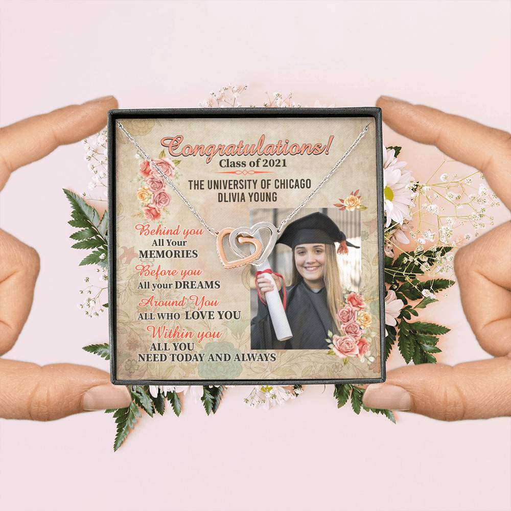 Personalized Photo Graduation Congratulation Wishes All You Need Today & Always Interlocking Hearts Necklace